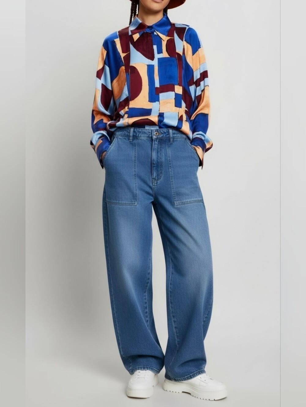 Esprit S-M Geometric Print Blouse in Blue / Multicolor